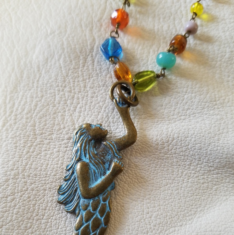 Mermaid necklace. Vintage glass Beads.  Handmade.